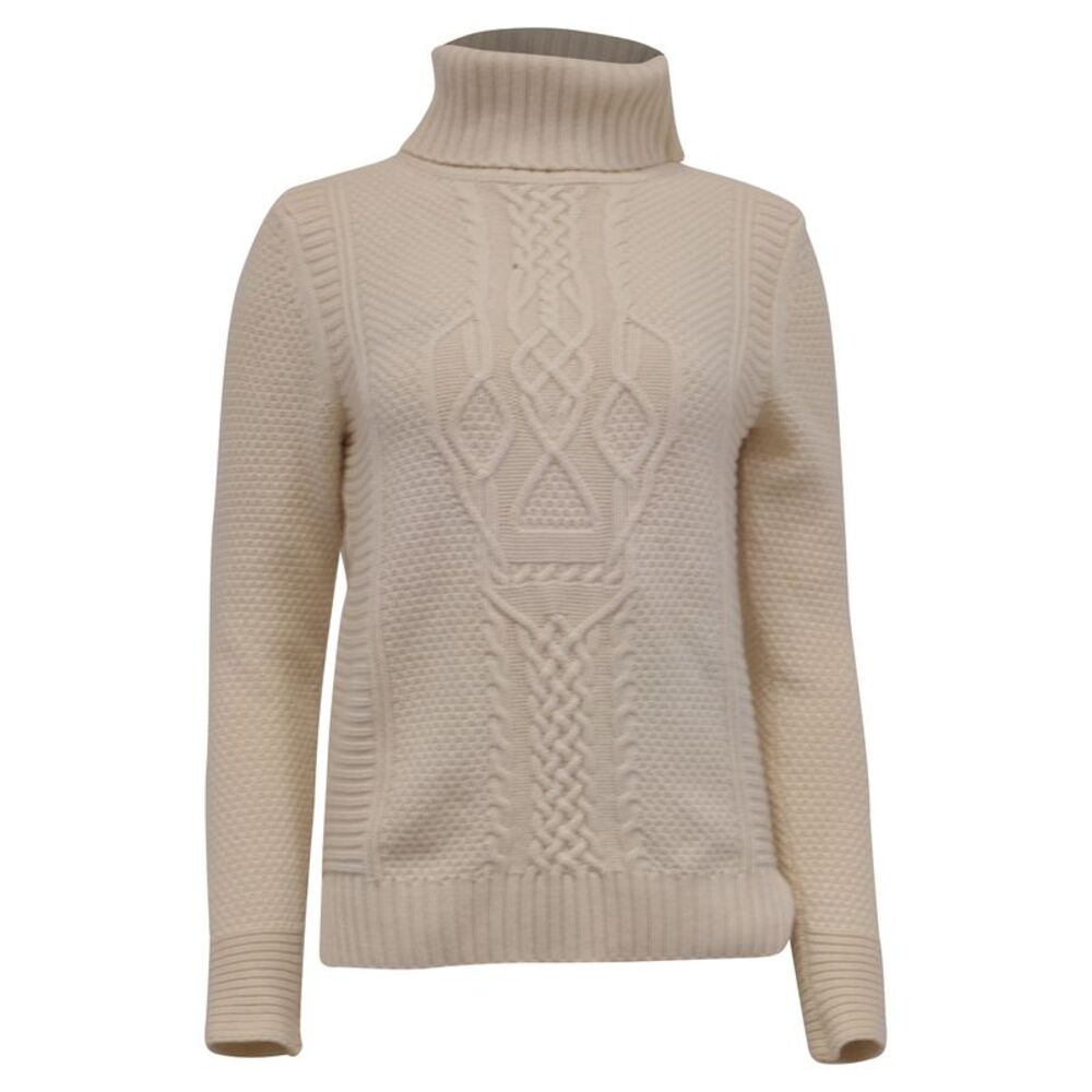 Skull Cashmere Knitted Turtleneck Sweater in Cream Cashmere
